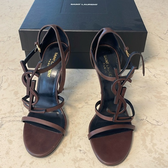 Saint Laurent Cassandra YSL logo Heels Brown 38 🤎 - Picture 3 of 10